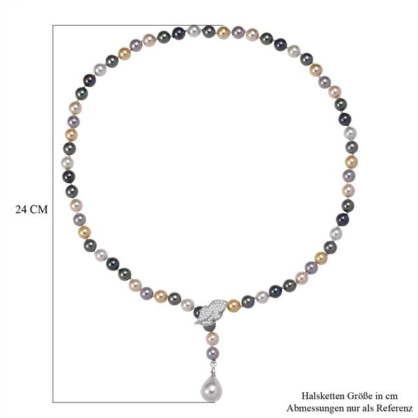 Mehrfarbige 8mm Muschelkernperle und wei&szlig;e Zirkonia 60cm Halskette image number 6