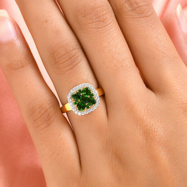 Natürlicher Chromdiopsid und Zirkon Ring 925 Silber vergoldet  ca. 1,26 ct image number 3