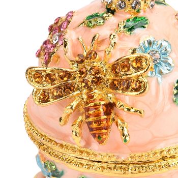 Handgemachte Ei-f&ouml;rmige Schmuckdose mit Bienen- und Blumenverzierung, magnetischer Verschluss, 4.5x7.5 cm, Rosa