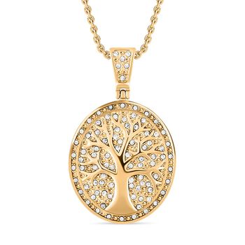 Lebensbaum-Anh&auml;nger wei&szlig;er Kristall mit Kette, goldfarben