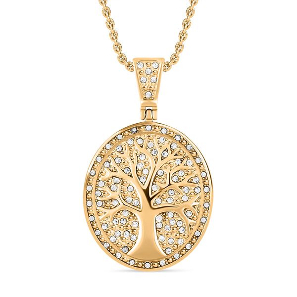 Lebensbaum-Anh&auml;nger wei&szlig;er Kristall mit Kette, goldfarben