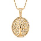 Lebensbaum-Anhänger weißer Kristall mit Kette, goldfarben