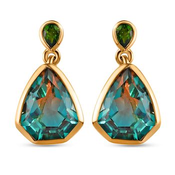 Aqua Terra Costa Quarz Triplett und nat&uuml;rliche Chromdiopsid-Ohrringe, 925 Silber vergoldet ca. 9,18 ct