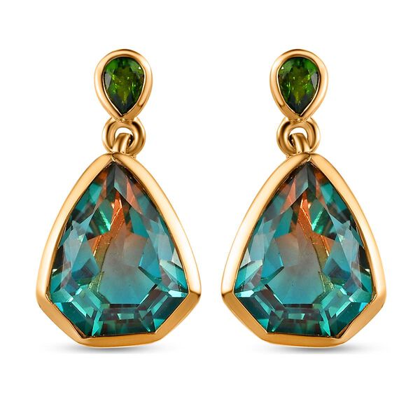 Aqua Terra Costa Quarz Triplett und Chromdiopsid-Ohrh&auml;nger, 925 Silber vergoldet, 9,18 ct.