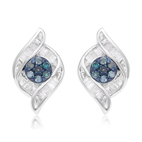Blaue Diamant, weiße Diamant Ohrringe, 925 Silber platiniert ca. 0.33 ct image number 0