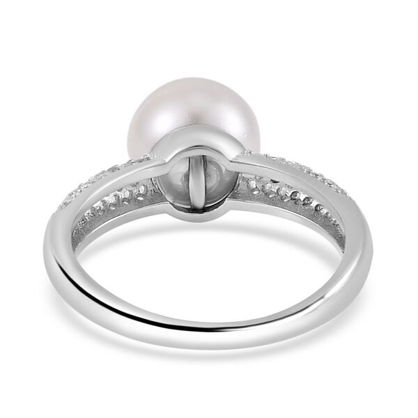 Weiße Muschelkernperle und Zirkonia Ring - 0,55 ct. image number 5