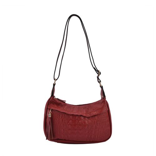 Crossbody Tasche mit Krokodilsprägung, Burgunder image number 0