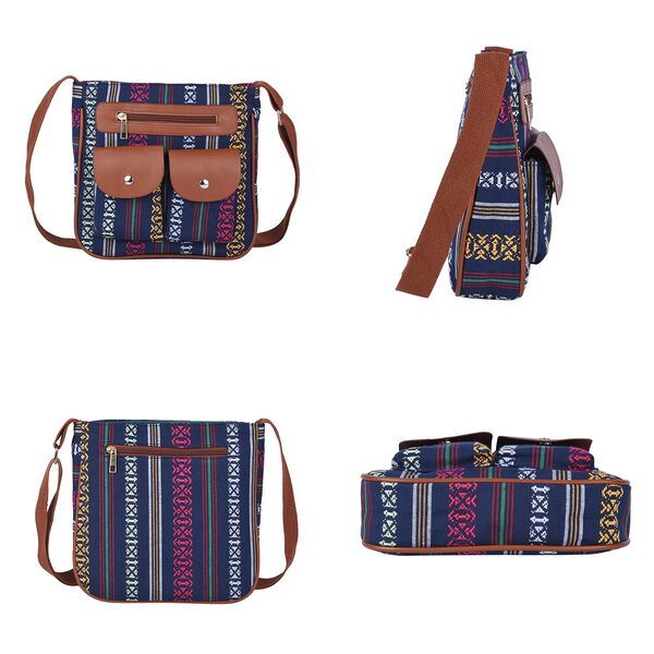 Umhängetasche mit ethnischem Muster, Größe 24x6x25 cm, Blau image number 3