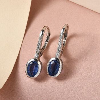 Kyanit und wei&szlig;e Zirkon-Ohrringe, 925 Silber platiniert ca. 2,37 ct