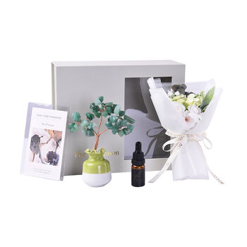The 5th Season - Gr&uuml;ner Jade-Baum in Geschenkbox, mit ewigen Blumen und &auml;therischem &Ouml;l, Aventurin