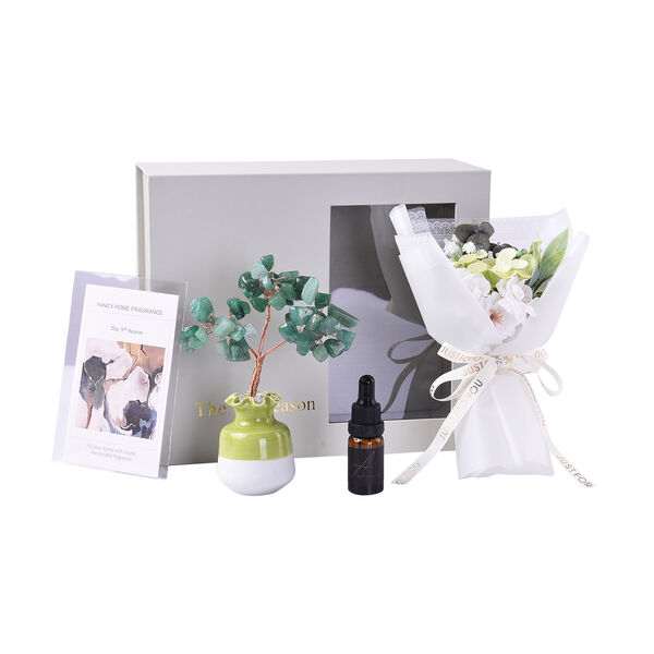 The 5th Season - Gr&uuml;ner Jade-Baum in Geschenkbox, mit ewigen Blumen und &auml;therischem &Ouml;l, Aventurin