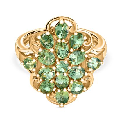 D'Joy Gr&uuml;ner Apatit Ring 925 Silber 750 Gelb Vergoldet (Gr&ouml;&szlig;e 18.00) ca. 2,65 ct