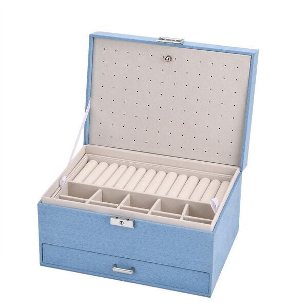 4-lagige Schmuckbox aus Samt mit 10 Silberputzt&uuml;chern, 23,8&times;17&times;14,2 cm, T&uuml;rkisblau image number 5