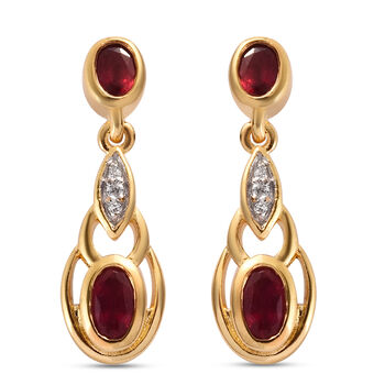 Afrikanische Rubin und Zirkon Oval-Ohrringe, (Fissure gef&uuml;llt), 925 Silber vergoldet ca. 1,30 ct