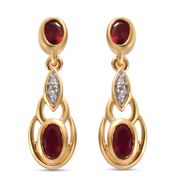 Afrikanische Rubin und Zirkon-Ohrh&auml;nger, (Fissure gef&uuml;llt), 925 Silber vergoldet ca. 1,30 ct&nbsp;