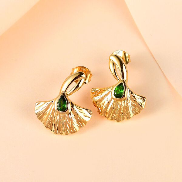 AA Nat&uuml;rlicher Chromdiopsid, Kanchanaburi Blauer Saphir Ohrringe 925 Silber Gelbgold Vermeil ca. 0.54 ct image number 2