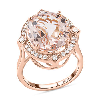 ILIANA AAA Marropino Morganit und Diamant-Ring, zertifiziert und gepr&uuml;ft SI G-H, 750 Ros&eacute;gold (Gr&ouml;&szlig;e 19.00) ca. 7,00 ct