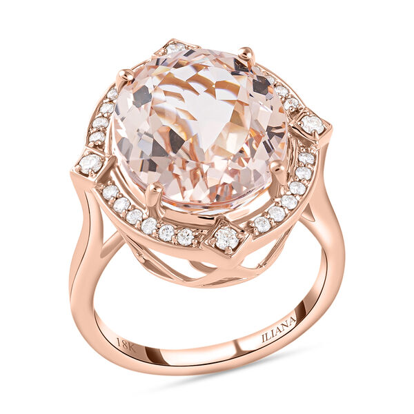 ILIANA AAA Marropino Morganit und Diamant-Ring, zertifiziert und gepr&uuml;ft SI G-H, 750 Ros&eacute;gold  ca. 7,00 ct