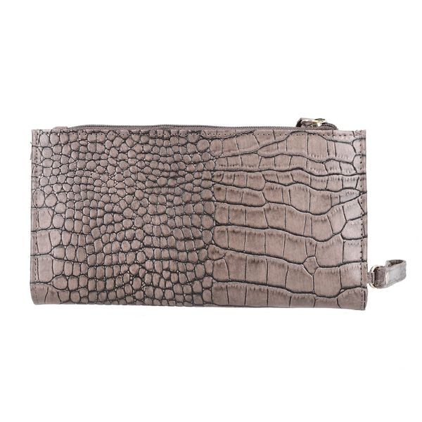 Echtleder Portemonnaie mit Krokoprägung, 18,5x1,5x9,5 cm, taupe image number 3