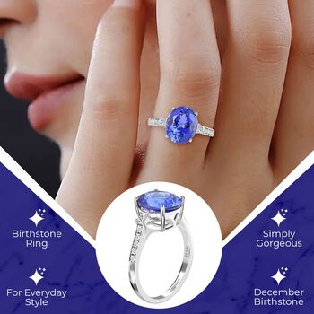 RHAPSODY zertifiziert und gepr&uuml;ft AAAA Tansanit und VS-EF Diamant Ring in 950 Platin - 4,35 ct.