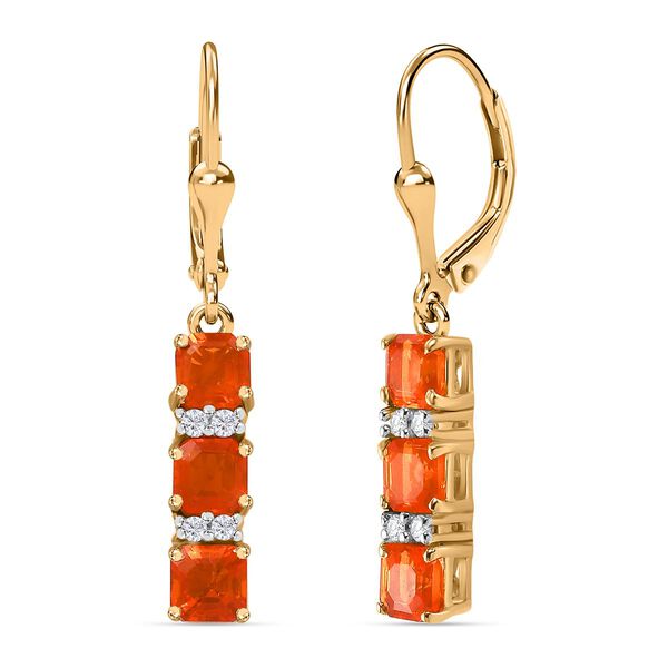 AAA Purpurroter Feueropal, Wei&szlig;er Zirkon Ohrringe 925 Silber 750 Gelbgold Vermeil ca. 1.53 ct