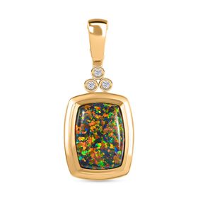 Labor schwarzer Opal und Zirkon-Anhänger - 4,22 ct.