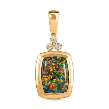 Labor erstellt schwarzen Opal, Wei&szlig;er Zirkon Anh&auml;nger 925 Silber 750 Gelbgold Vermeil ca. 4,22 ct.