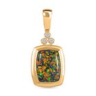 Labor erstellt schwarzen Opal, Weißer Zirkon Anhänger 925 Silber 750 Gelbgold Vermeil ca. 4,22 ct.