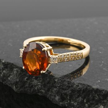 LUXORO zertifiziert und gepr&uuml;ft AAA Honig Granat und Diamant Ring in 417 Gold - 3,6 ct.