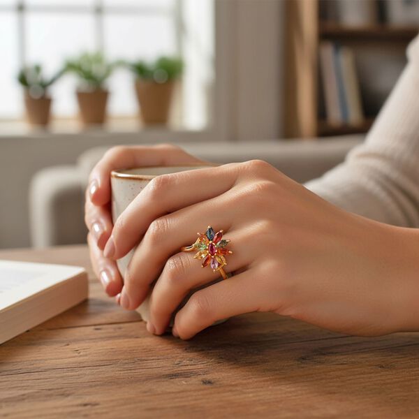 D'Joy Mehrfarbiger Saphir, Blauer Saphir Ring, 925 Silber vergoldet (Größe 20.00) ca. 1.13 ct image number 2