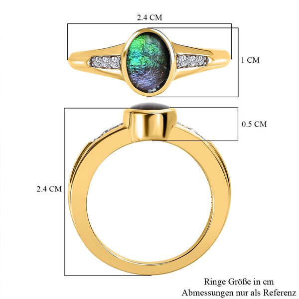 Kanadischer Ammolit, weißer Zirkon Ring, 925 Silber Gelbgold Vermeil, (Größe 19.00) ca. 1.24 ct image number 7