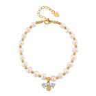 Weiße Süßwasser Perle, Zirkonia Armband ca. Flexibles cm Messing Standard