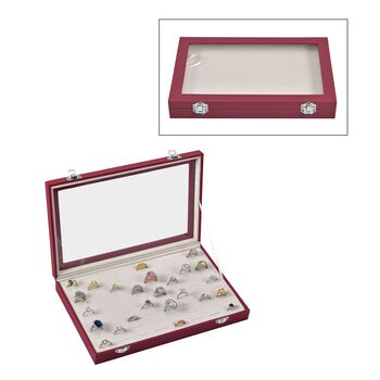 Moderne Ringschatulle mit Acryl-Fenster, 29x18.5x4cm, Weinrot