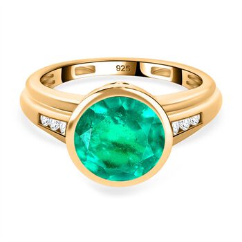 Smaragd-Triplette-Quarz, Wei&szlig;er Zirkon Ring 925 Silber vergoldet (Gr&ouml;&szlig;e 16.00) ca. 3,49 ct