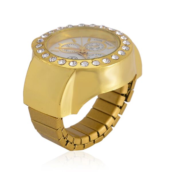 STRADA - Eleganz Wei&szlig;er Kristall Flexibler Ringuhr, japanischem PC21S Uhrwerk, multifunktionalem Zifferblatt, Reiner Edelstahl, goldfarben, 0,01 ct. image number 2