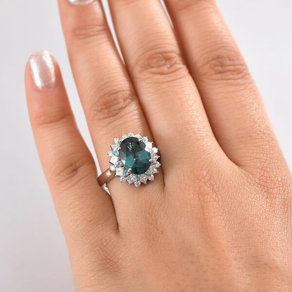 RHAPSODY zertifiziert und geprüft AAAA Pirineu Lagoon Tourmalin, Paraiba Turmalin und VS-EF Diamant Ring in 950 Platin - 6,08 ct. image number 2