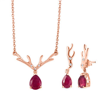 D'Joy afrikanische Rubin und Zirkon 45cm Halskette und Ohrringe