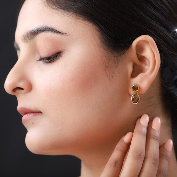 Champagner Triplett Quarz Ohrringe - 6,24 ct. image number 3