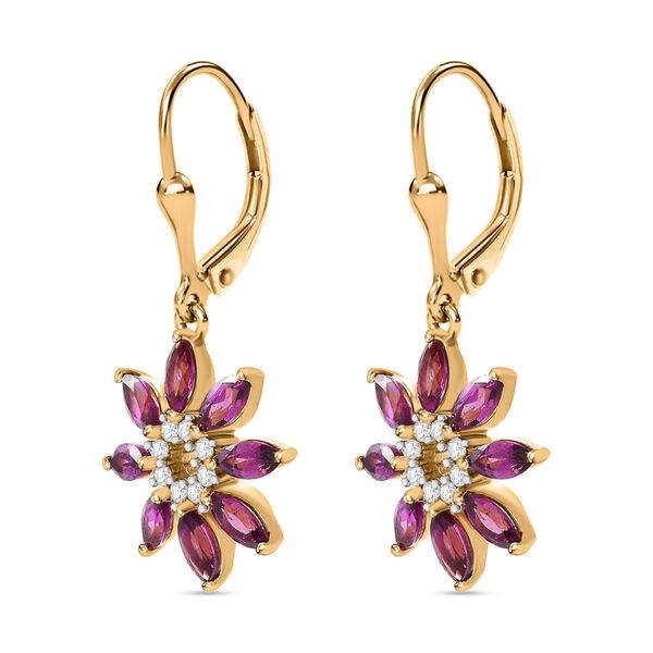 Rhodolith Granat, Wei&szlig;er Zirkon Ohrringe 925 Silber Gelbgold Vermeil ca. 3,17 ct. image number 4