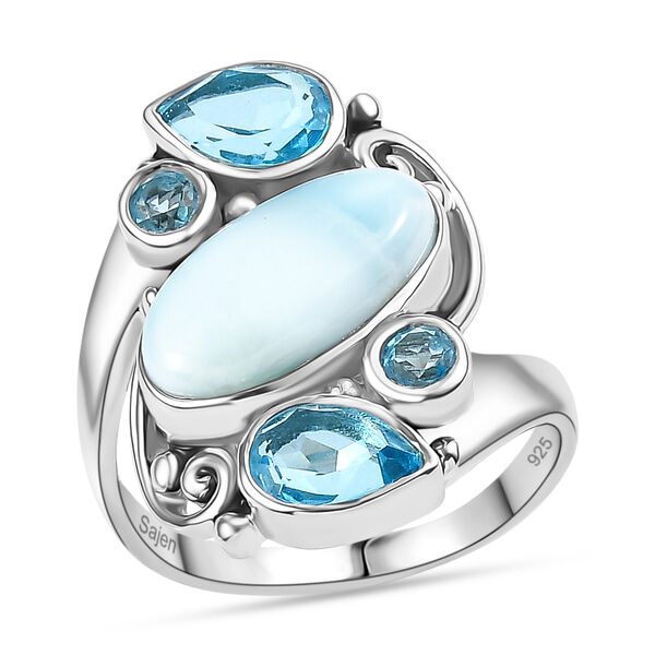Sajen Silber - AAA Larimar, Schweizer Blauer Quartz Dublett Ring 925 Silber rhodiniert (Größe 20.00) ca. 6.10 ct image number 7