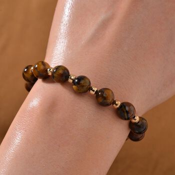 Gelbes Tigerauge Armband ca. Flexibles cm Standard gelb vergoldet ca. 60.00 ct