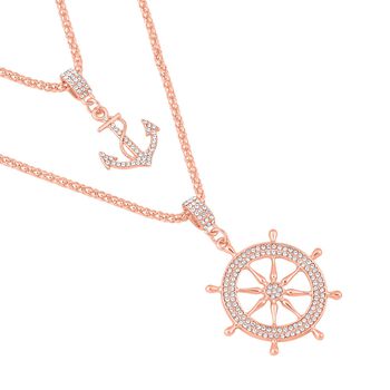 2er-Set - wei&szlig;e Kristall-Halskette in Ros&eacute;goldton, 50 cm