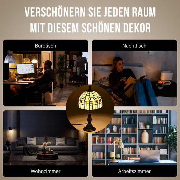 Handgefertige Tiffany-Stil Tischlampe, Buntglas, Braun image number 5