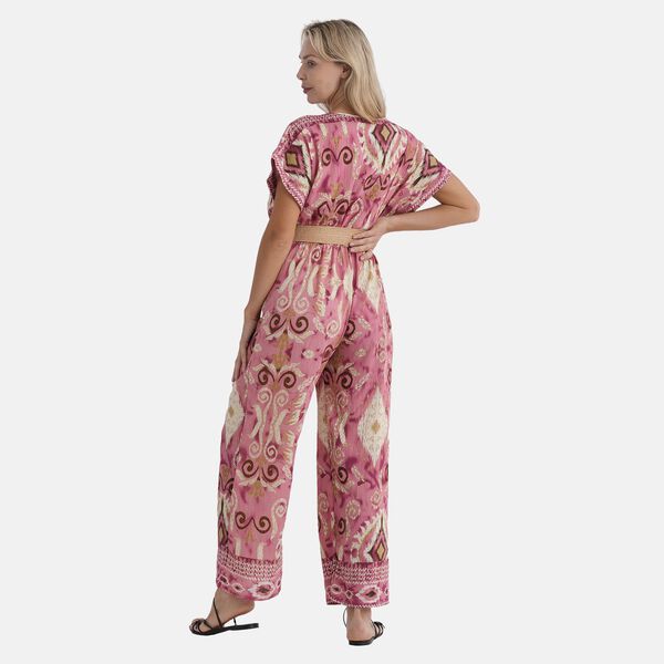 LA MAREY Jumpsuit mit G&uuml;rtel, 136cm L&auml;nge, 65cm Brust, 32cm Taille, Pink Rot mit Print image number 3