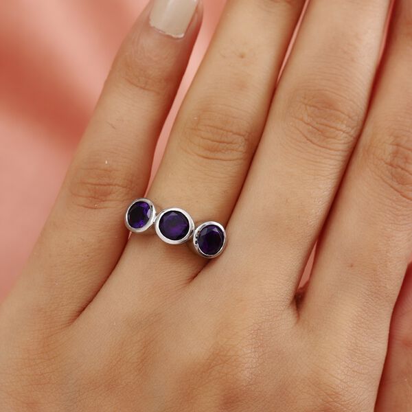 Marokkanischer Amethyst 3 Stein Ring 925 Silber Platin-&Uuml;berzug image number 3