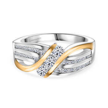 LUXURIANT DIAMOND -Lab Grown Diamant SI-GH SGL zertifiziert Ring, 925 Silber Rhodiniert und 750 Gelbgold Vermeil (Gr&ouml;&szlig;e 19.00) ca. 0.75 ct