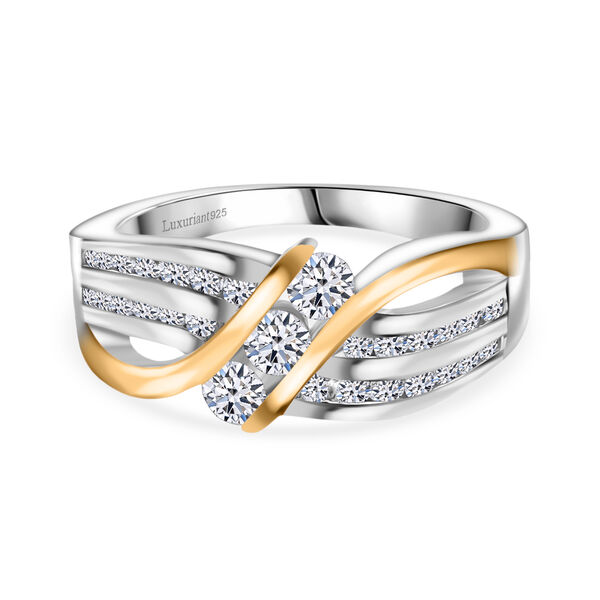 LUXURIANT DIAMOND -Lab Grown Diamant SI-GH SGL zertifiziert Ring, 925 Silber Rhodiniert und 750 Gelbgold Vermeil (Gr&ouml;&szlig;e 19.00) ca. 0.75 ct