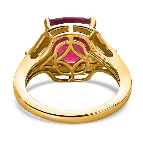 Afrikanischer Rubin (Fissure gefüllt), Moissanit Ring, 925 Silber Gelbgold Vermeil (Größe 20.00) ca. 6,94 ct image number 6