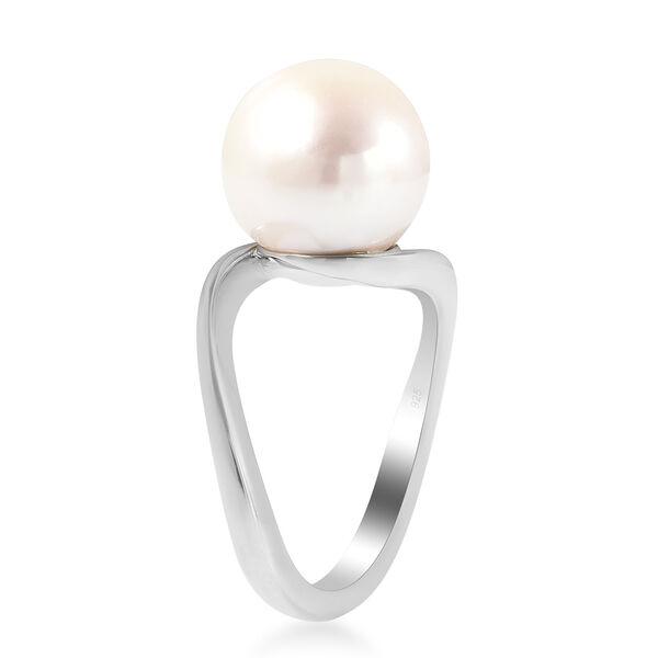 Wei&szlig;e Edison Perle Solit&auml;r Ring 925 Silber Platin-&Uuml;berzug image number 3