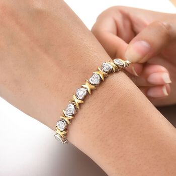 Moissanit, Kanchanaburi Blauer Saphir Armband ca. 19 cm 925 Silber Rhodiniert und 750 Gelbgold Vermeil ca. 3,38 ct.